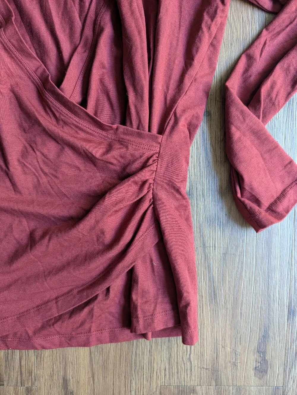 L.L. Bean Burgundy Wrap-Front Long Sleeve Top Sz XL